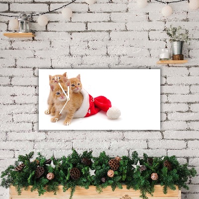 Glass Wall Clock Cats Christmas Santa Claus