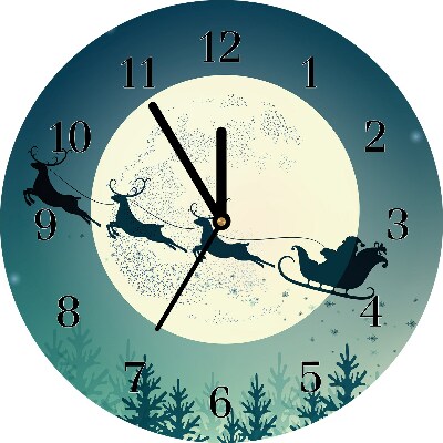 Glass Wall Clock Santa Claus Sleigh Christmas