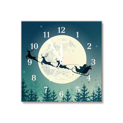Glass Wall Clock Santa Claus Sleigh Christmas