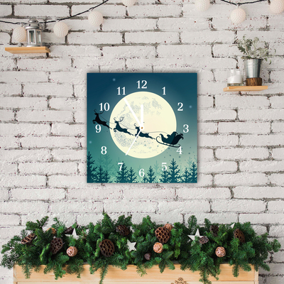 Glass Wall Clock Santa Claus Sleigh Christmas
