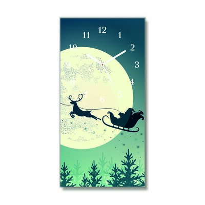 Glass Wall Clock Santa Claus Sleigh Christmas