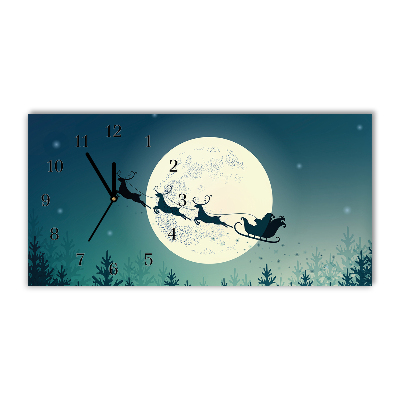 Glass Wall Clock Santa Claus Sleigh Christmas