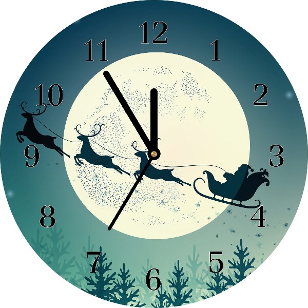 Glass Wall Clock Santa Claus Sleigh Christmas