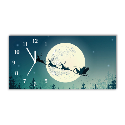 Glass Wall Clock Santa Claus Sleigh Christmas