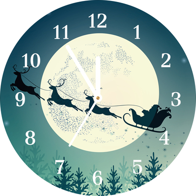 Glass Wall Clock Santa Claus Sleigh Christmas