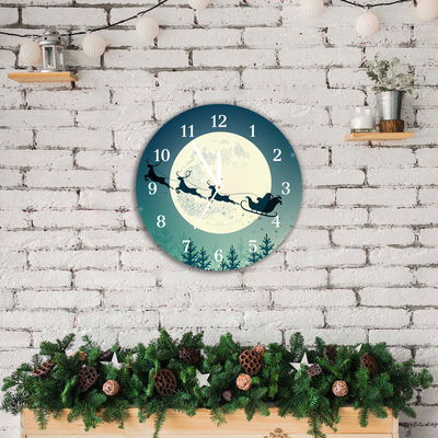 Glass Wall Clock Santa Claus Sleigh Christmas