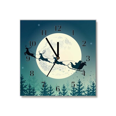 Glass Wall Clock Santa Claus Sleigh Christmas