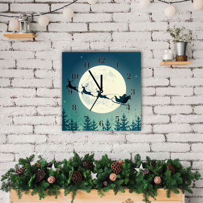 Glass Wall Clock Santa Claus Sleigh Christmas