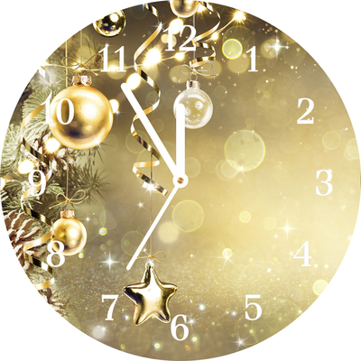 Glass Wall Clock Gold Christmas Holiday Decorations
