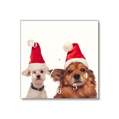 Glass Wall Clock Dogs Santa Claus Christmas