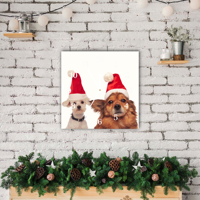 Glass Wall Clock Dogs Santa Claus Christmas
