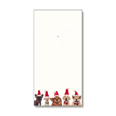 Glass Wall Clock Dogs Santa Claus Christmas