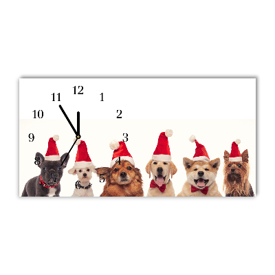 Glass Wall Clock Dogs Santa Claus Christmas