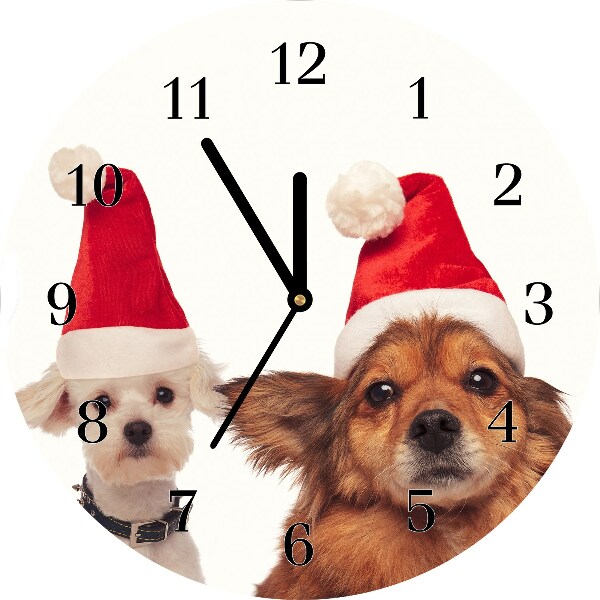 Glass Wall Clock Dogs Santa Claus Christmas