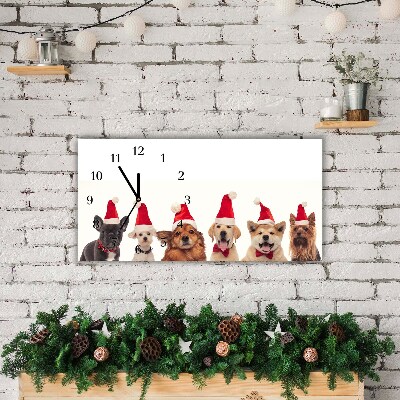 Glass Wall Clock Dogs Santa Claus Christmas