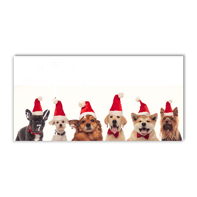 Glass Wall Clock Dogs Santa Claus Christmas