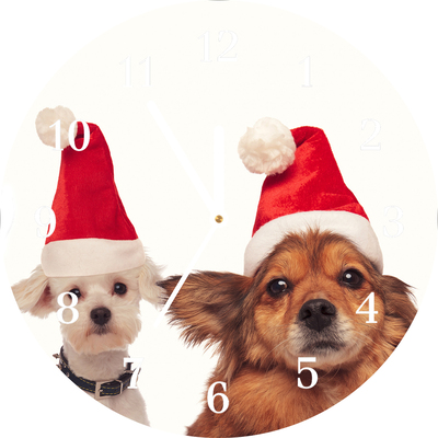 Glass Wall Clock Dogs Santa Claus Christmas