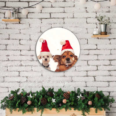 Glass Wall Clock Dogs Santa Claus Christmas