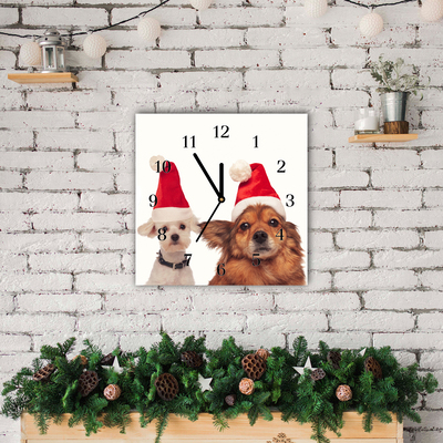 Glass Wall Clock Dogs Santa Claus Christmas