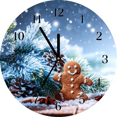 Glass Wall Clock Gingerbread Christmas holidays Snow