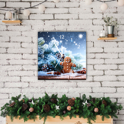 Glass Wall Clock Gingerbread Christmas holidays Snow