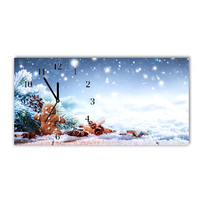 Glass Wall Clock Gingerbread Christmas holidays Snow