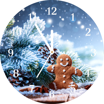 Glass Wall Clock Gingerbread Christmas holidays Snow