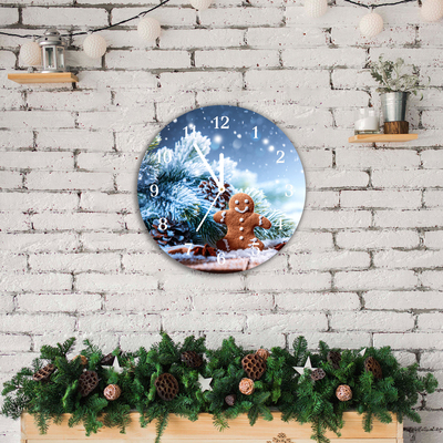 Glass Wall Clock Gingerbread Christmas holidays Snow