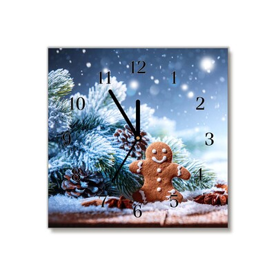 Glass Wall Clock Gingerbread Christmas holidays Snow