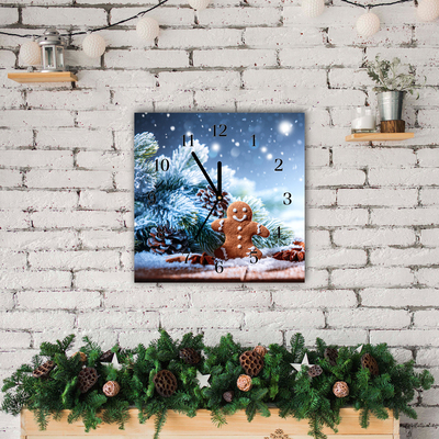 Glass Wall Clock Gingerbread Christmas holidays Snow