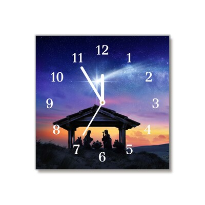 Glass Kitchen Clock Stable Christmas Jesus