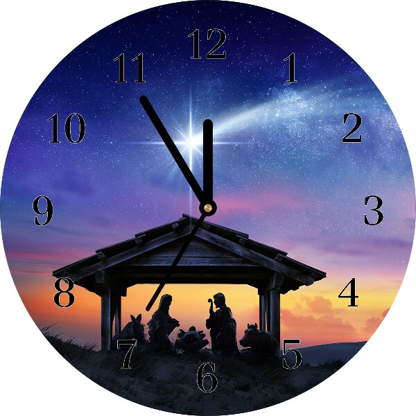 Glass Kitchen Clock Stable Christmas Jesus