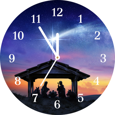 Glass Kitchen Clock Stable Christmas Jesus