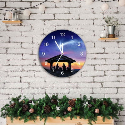 Glass Kitchen Clock Stable Christmas Jesus