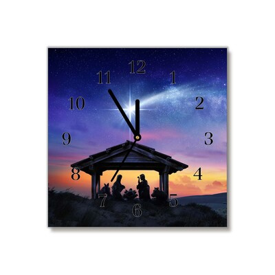 Glass Kitchen Clock Stable Christmas Jesus