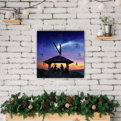 Glass Kitchen Clock Stable Christmas Jesus