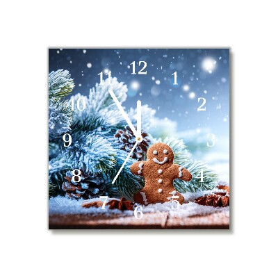 Glass Wall Clock Square Gingerbread Christmas holidays Snow