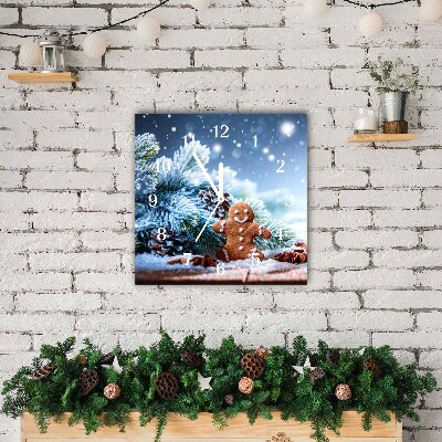 Glass Wall Clock Square Gingerbread Christmas holidays Snow