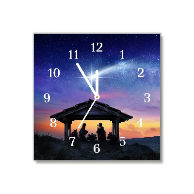 Glass Kitchen Clock Square Stable Christmas Jesus