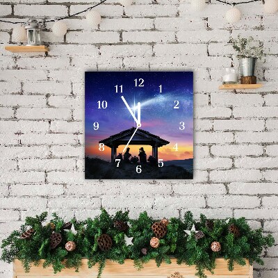 Glass Kitchen Clock Square Stable Christmas Jesus