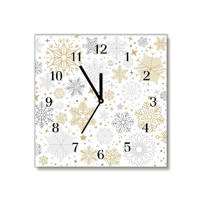 Glass Kitchen Clock Square Snowflakes Christmas Winter