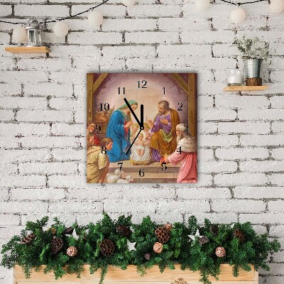 Glass Wall Clock Square Stable Christmas Jesus