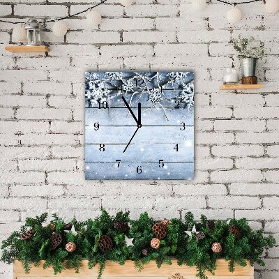 Glass Kitchen Clock Square Holy Snowflakes Winter Frost