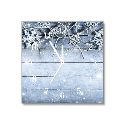 Glass Kitchen Clock Square Holy Snowflakes Winter Frost