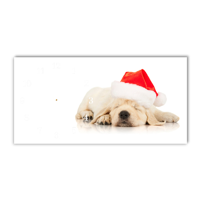 Glass Wall Clock Puppy Santa Hat Winter
