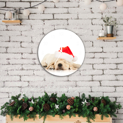 Glass Wall Clock Puppy Santa Hat Winter