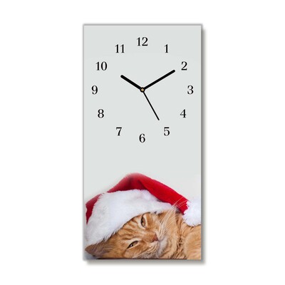 Glass Kitchen Clock Cat Santa Hat Christmas