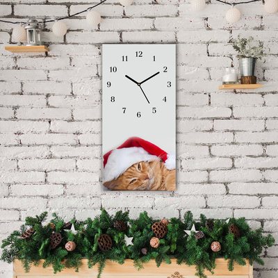 Glass Kitchen Clock Cat Santa Hat Christmas