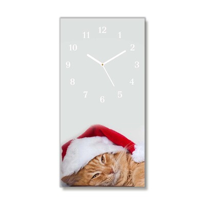 Glass Kitchen Clock Cat Santa Hat Christmas