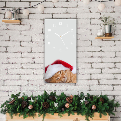 Glass Kitchen Clock Cat Santa Hat Christmas